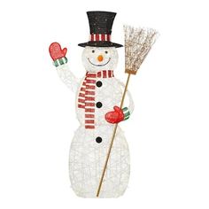 a snowman holding a heart and a broom