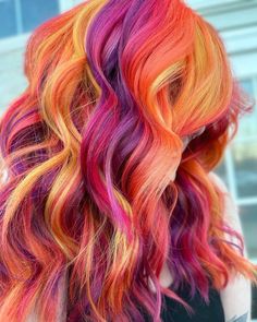 Fall Vivid Hair, Vivid Hair, Hair References, Sunset Hair, Hair Play, Hair Styels, Blue Ombre Hair, Fire Hair