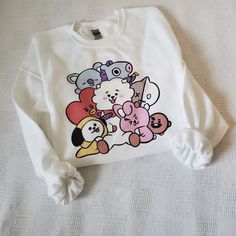 Bts Bt21 Characters Sweatshirt Bt21 Characters Unisex Sweatshirt Will Also Print On Pink, Light Blue Made To Order Will Print On Darker Colors With Bleach And Sublimation Bts, Bt21, Kpop, Sweatshirt, Sweaters, Hoodie, Bts Sweatshirt, Custom Sweatshirt, Custom Tees, Customizes Tees, Customized Sweatshirt, Warm, Fall, Anime, Women's Hoodies, Womens Sweatshirt, Women's Sweater Kawaii Cotton Sweatshirt With Character Print, Cute Cotton Sweatshirt With Cartoon Print, Kawaii Cotton Crew Neck Sweatshirt, Jimin Sweater, Kpop Sweatshirt, Korean Shopping, Sweatshirts Aesthetic, Lisa Money, Bt21 Characters