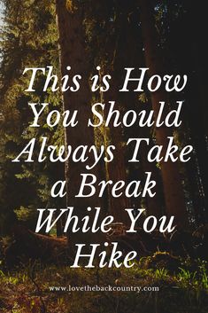 trees with the words, this is how you should always take a break while you hike