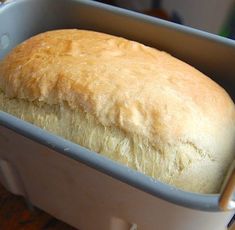 a loaf of bread in a blue container