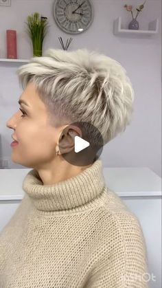 Under Cut Hair Styles For Women, Dark Hair Pixie Haircut, How To Style Very Short Hair, Pixie Hair Color Ideas Funky Hairstyles, Short Stacked Hair, Shaved Hair Cuts, Stacked Hair