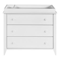 a white baby changing table with two drawers and an infant's crib in the middle