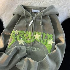 Looks Hip Hop, Zip Hoodies Womens, Corduroy Coat, Embroidery Hoodie, Zippered Cardigan, Letter Embroidery, Oversized Jacket, Embroidered Hoodie, Tarzan