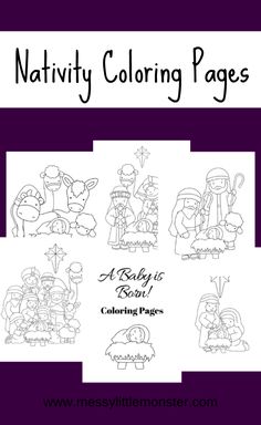 the nativity coloring pages for babies and toddlers are shown in black and white