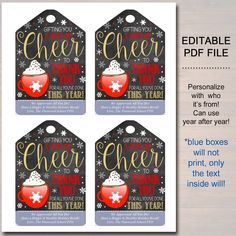 printable christmas gift tags with the words cheer and teapots on each one