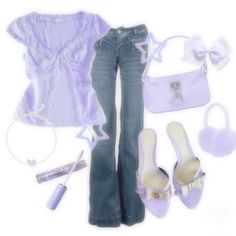 Pastel Purple Clothes Aesthetic, Cute Lavender Outfits, Purple Bimbocore Outfits, Girly Outfits Purple, Purple Clothes Combination, Lavender Clothes Aesthetic, 2000s Fashion Purple, Rarity Outfit Ideas, Light Purple Outfit Ideas