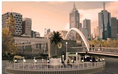 melbourne cbd in afternoon with ponyfish island under even walker pedestrian bridge Restaurant Bar, Your Dream