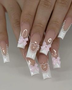 Pink Nails Coffin Medium, Medium Square Acrylic Nails Designs, Cute Summer Nails Square, Nails White And Pink, Hispanic Nails, Square Summer Nails, Nails By Skin Tone Range, Nail Colors Summer, Nails Acrylic Winter