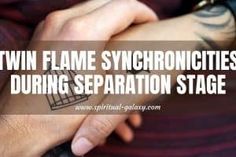 two hands holding each other with the words twin flame synconicities during separation stage