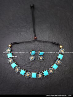 Terracotta jewellery online sale – Nakshatra Terracotta Jewellery Abstract Art Diy, Beaded Necklace Designs, Silver Lights, Funky Jewelry, Dark Blue Color, Classical Art, Online Sale