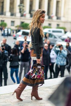 Miroslava Duma PFW Spring 2017,Oui Oui! Style from the Street Chic Luxury Mid-calf Boots With Pointed Toe, Chic Zara Suede Boots, Luxury Chic Suede Mid-calf Boots, Miroslava Duma 2022, Miroslava Duma Pregnant, Mira Duma, Chic Winter Outfits, Miroslava Duma, Patchwork Skirt