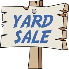 a yard sale sign with the word yard sale written on it, in blue ink