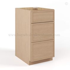 a wooden cabinet with two drawers on the front and one drawer open, against a white background