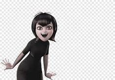 an animated woman in a black dress with her hands out