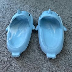 Blue rubber shark slippers. Only wore a few times. They don’t fit me no more. They are a size 9 but they fit like a size 8. #sharkslippers Shark Slippers, Women's Slippers, Womens Slippers, Slippers, Women Shoes, Blue