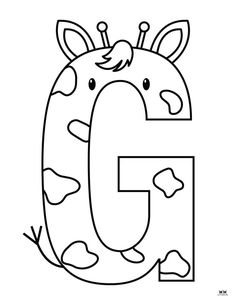 the letter g is for giraffe coloring page with an animal face on it