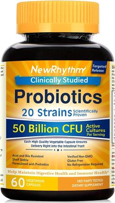 Brand NewRhythm Flavor Unflavored Primary Supplement Type probiotic Unit Count 60.00 Count Item Form Capsule Item Weight 0.14 Pounds Item Dimensions LxWxH 2.1 x 2.1 x 3.93 inches Diet Type Gluten Free Product Benefits Immune Support, Digestive Health Support, Improves Stomach Health Age Range (Description) Adult Natural Probiotics, Best Probiotic, Flora Intestinal, Probiotics Supplement, Stomach Acid, Digestive Enzymes, Diet Supplements, Immune Health, Healthy Digestion