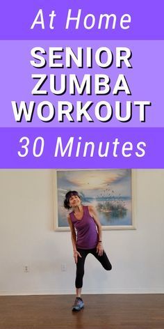 a woman standing on one leg with the words at home senior zumba workout 30 minutes