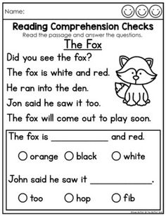 worksheet for reading the fox