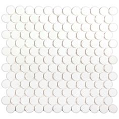 a white tile with circles in the middle and one circle at the bottom, on a white background