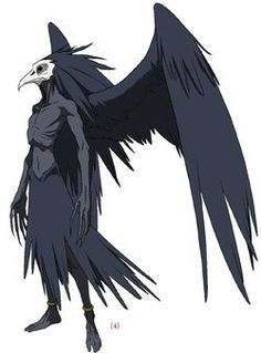 a drawing of a black bird with large wings