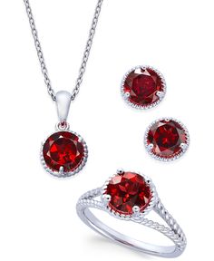 Make Jewelry For Beginners, Jewelry For Beginners, Garnet Jewelry Set, Red Jewelry Set, Red Pendant Necklace, Beautiful Stud Earrings, Silver Diamond Necklace, Quince Ideas, Red Pendants