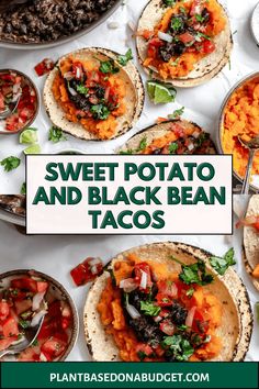 sweet potato and black bean tacos with text overlay