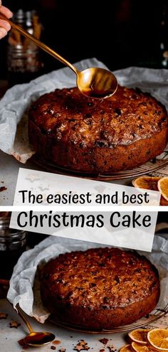 two pictures of a cake with orange slices on it and the words, the easyest and best christmas cake