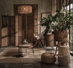 a living room filled with lots of furniture and plants