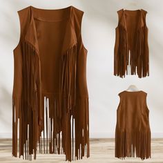 Genuine Leather Fringe Vest. This handmade fringe vest exudes a vintage-inspired boho chic that channels the free-spirited energy of the 70s. With its versatile design, this unique statement piece is perfect for any occasion. Whether you're looking to add a touch of southwestern flair or simply elevate your festival fashion game, this vest is the perfect addition to your wardrobe Cut from premium sheepskin leather, this open-front vest features drapey fringe flowing down the front and back for a Brown Fringe Vest For Festival, Festival Fringe Brown Vest, Bohemian Fringe Vest For Festivals, Fall Festival Vest With Fringe, Bohemian Brown Vest With Fringe, Fitted Fringe Vest For Festivals, Brown Bohemian Vest With Fringe, Fitted Fringe Vest For Festival, Brown Fringe Vest For Fall