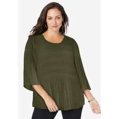 This versatile top pairs perfectly with weekends on the go. Delicate details include a pleated fit-and-flare silhouette. Style with jeans and a statement necklace for an outfit that goes everywhere. Plus Size Summer Tops, Blouse Price, Pleated Blouse, Dark Olive Green, Pleated Bodice, Midi Dress Party, Pleated Fabric, Ladies Of London, Delicate Details