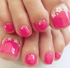 Flowers On Toe Nails, Pink Toenail Designs, Gel Toes Ideas, Pink Toe Nails With Design, Flower Pedicure Designs, Cute Toenail Designs, Flower Toe Nails, Pink Toe Nails, Toenail Designs Summer