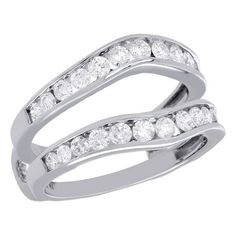 a white gold ring with three rows of diamonds