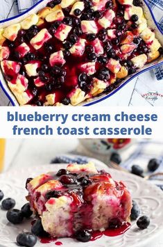 blueberry cream cheese french toast casserole on a plate