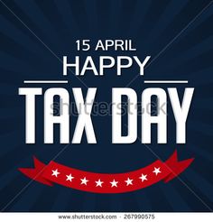 happy tax day poster with red ribbon and stars on dark blue background, epsp