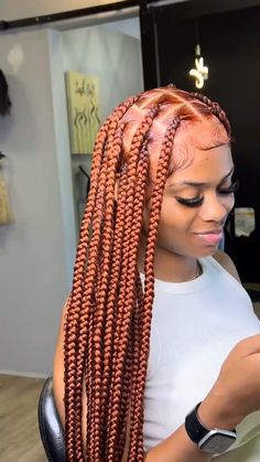 Mixed Color Hair Black Women, Knotless Braids With Ginger Color, Ginger Braiding Hairstyles, October Hairstyles Black Women, Ginger Dutch Braids, Ginger Hair Knotless Braids, Ginger Hair With Braids, Dark Ginger Braids Black Women, Ginger Natural Hairstyles