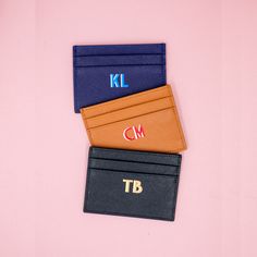 "This saffiano leather, double cardholder is the perfect accessory to help organize all of your wallet essentials. Chic, minimalistic, and compact, customized with your favorite color combo monogram. Pair it with our custom leather phone case to complete your new favorite accessories. Details: - Genuine leather - Holds several credit cards and bills - 3.9\" x 2.95\" Join the party on Instagram for giveaways, discount codes and see the products in real life! Tag us for a change to be featured! @S Trendy Leather Card Holder, Chic Leather Card Holder With Card Slots, Modern Leather Card Holder With Interior Slots, Red Leather Everyday Card Holder, Custom Leather Phone Case, Modern Leather Compact Card Holder, Brown Messenger Bag, Floppy Beach Hat, Leather Credit Card Holder