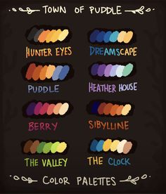 the color palettes for this poster are all different colors, and each has their own name