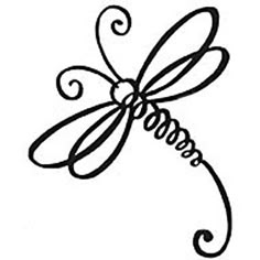 a black and white drawing of a dragonfly with swirls on it's wings