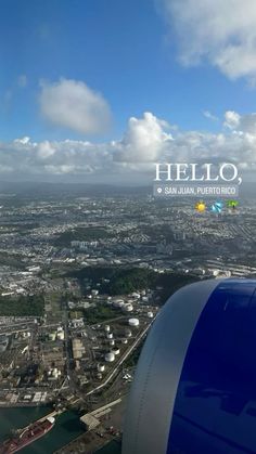 the view from an airplane looking down on a city