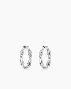 Petite Infinity Hoop Earrings in Sterling Silver with Diamonds, 17.3mm Infinity Hoop, David Yurman Earrings, Pave Jewelry, Cable Bracelets, Silver Jewelry Earrings, Ancient Symbols, The Infinity, Perfect Harmony, Diamond Hoop Earrings