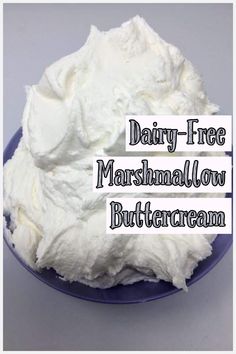 Our Buttercream Frostings are made without eggs, butter or coconut oil. This easy marshmallow fluff icing goes great on cupcakes and sugar cookies as well. This frosting cream makes baking even more fun and cruelty free! I love this marshmallow cake topping without any animal products. You only need 3-4 common inexpensive vegan ingredients too. Allergy Free Frosting, Coconut Oil Frosting Recipe, Dairy Free Buttercream Frosting Recipe, Dairy Free Marshmallow Frosting, Vegan Marshmallow Frosting, Non Dairy Buttercream Frosting, Vegan Frosting Recipe Without Butter, Butter Free Frosting, Non Dairy Frosting