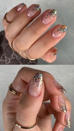 Birthday Gel Nails Ideas Sparkle, Party Nails Designs Birthday, Confetti Nail Art, Nails Birthday Design Ideas, Birthday Gel Nails, Trendy Birthday Nails, Rainbow Glitter Nails, Celebration Nails, Birthday Manicure