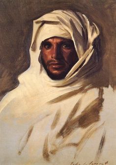 a painting of a man with a white headscarf