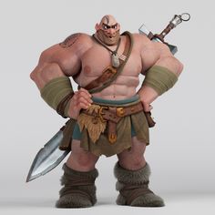 an image of a cartoon character that is holding two swords and looking at the camera