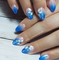 Blue Nail Art Designs, Gel Nail Art Designs, Nail Art Ombre, Nail Art Designs Videos, Floral Nail Art, Flower Nail Art, Pretty Nail Art