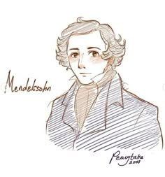 a drawing of a man in a suit and tie with the words mendelsson on it