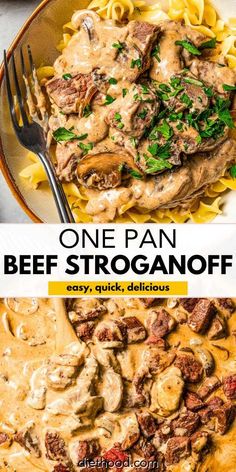 one pan beef stroganoni is an easy and delicious dinner that's ready in less than 30 minutes