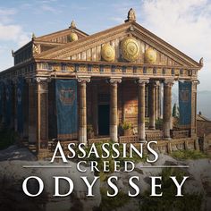 an image of a building with the words, assassin's greed odyssey